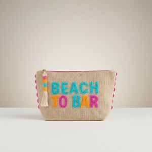 NWT Shiraleah Beach To Bar Zip Pouch Natural Jute Cosmetic Bag Clutch